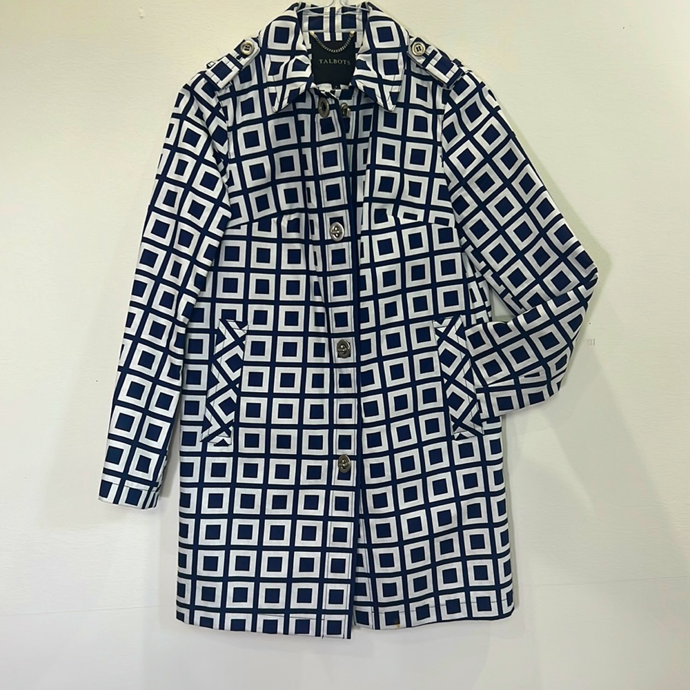 CLEARANCE: Talbots Navy/White Geometric Pattern Coat | 2